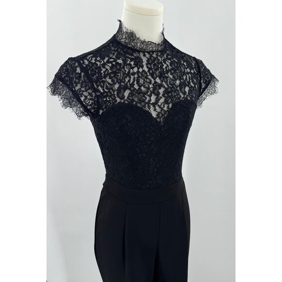 Express Black Lace Pantsuit Open Back Formal Cocktail Jumpsuit Romper Small 2 XS - Picture 5 of 11